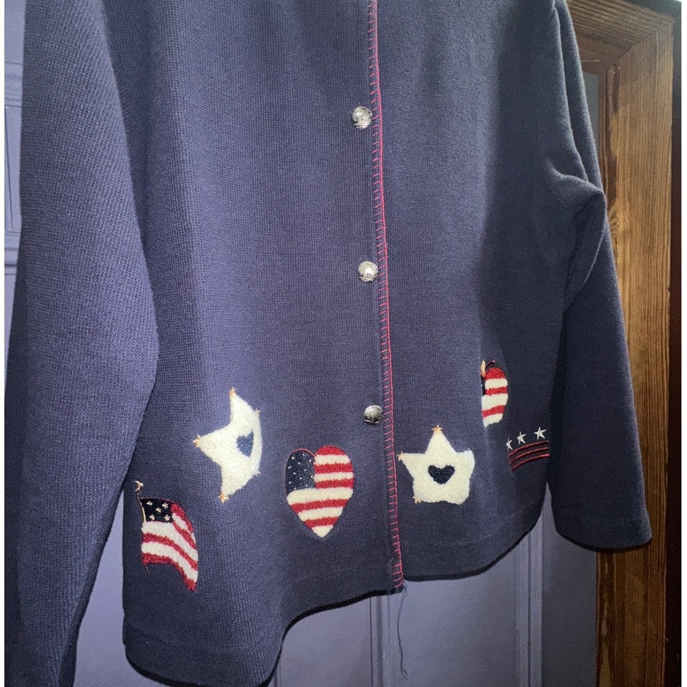 90s Christopher & Banks USA Flag Cardigan Sweater Womens L Americana - Picture 5 of 6